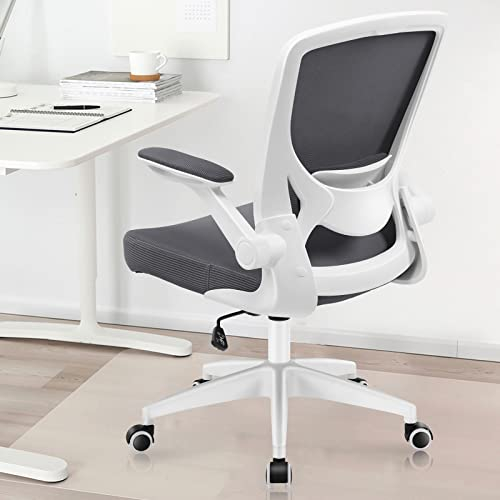 KERDOM Bürostuhl, Ergonomischer Schreibtischstuhl mit Klappbaren Armlehnen, 360° Drehstuhl Mesh Computerstuhl 9060 Dunkelgrau