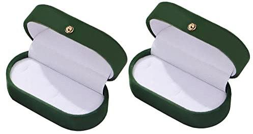 2 Pcs Velvet Earring Stud Box Ring Display Case Jewelry Storage Box Portable Earrings Gift Case Classic Rings Holder Organizer Green