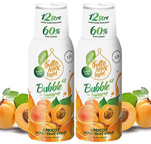 FruttaMax Sirop d’Abricot Sans Sucre – 60% de Fruit Réel | Sirop à Faible Teneur en Calories pour Sodas, Cocktails & Desserts – 2 x 500 ml