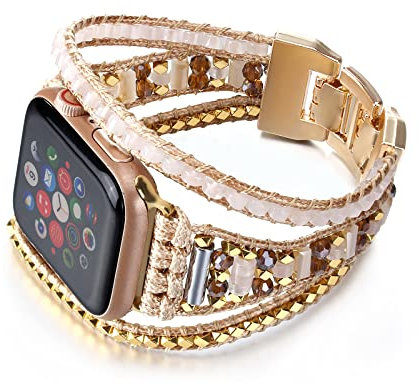 CHARMINGO Boho Band compatibile con Apple Watch Band Beaded Bracelet Women Men 38/40/41/42/44/45/49mm Multilayer Wrap Apple Watch Strap for iWatch Band Series 9 8 7 6 5 4 3 2 1 SE Ultra 2,rosa.