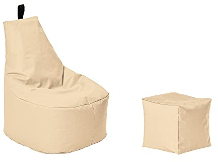 Momiralland Classic Sitzsack XL - XXL mit Hocker Sitzkissen BodenKissen Sessel In- & Outdoor geeignet Gaming Sitzsack für Erwachsene und Kinder… (Beige, XL - Durchmesser 65 cm)