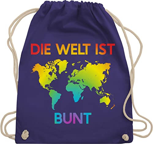 Shirtracer Turnbeutel Rucksack - LGBTQ Kleidung Pride Flag - Die Welt ist bunt – Regenbogen Farben - Unisize - Lila - lgbtq-tasche lgbt bunte stoffrucksack lgbtq+ beutel csd stoffbeutel lesbian