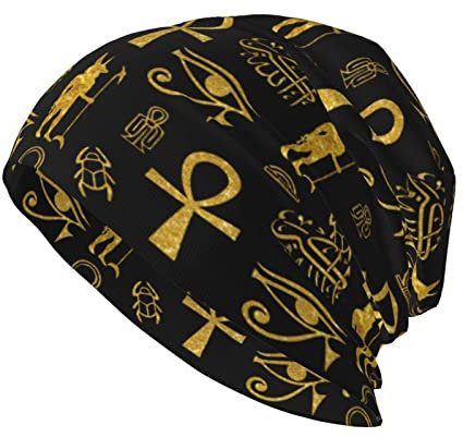 Wizfuyq Ankh Cross Skull Cap Antike Ägyptische Warme Strickmütze Slouchy Beanie Hüte Kopfbedeckung Geschenk für Männer Frauen