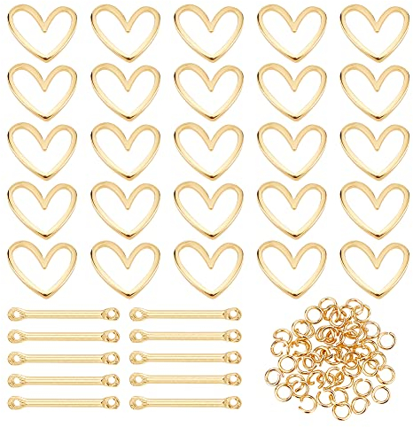 BENECREAT 80 Stück Echte 18K Vergoldete Glieder Messing Herz Glieder Ringe, Stick Strip Bar Links Mit Biegeringen Für Armbänder, Halsketten, Schmuck, DIY-Herstellung, Festivalgeschenk