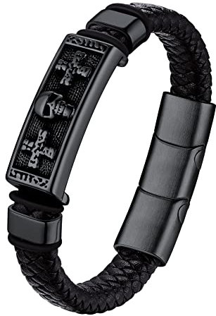 Bestyle geflochten Lederarmband mit Magnet Verschluss Unisex Totenkopf Armband Gotik Biker Schädel Armbänder Vintage Armschmuck, 23cm, Schwarz