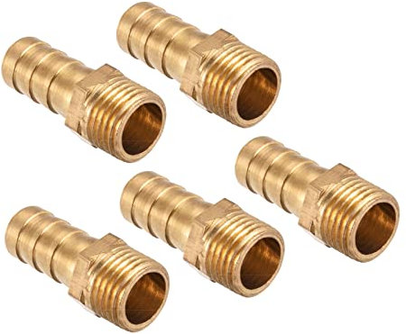 QUARKZMAN 10mm Raccord cannelé à G1/4 Filet Mâle Tuyau x 5PCS Laiton Droit Barbe Tuyau Raccord pour Air Eau Carburant Pneumatique Tuyau, Or