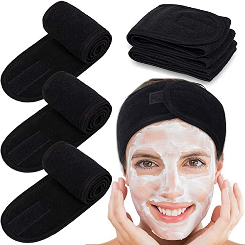 scicent Haarband Kosmetik 3 Stück Make Up Stirnband Verstellbare Haarschmuck Mode Haarreifen Damen mit Klettverschluss (Schwarz), 1306