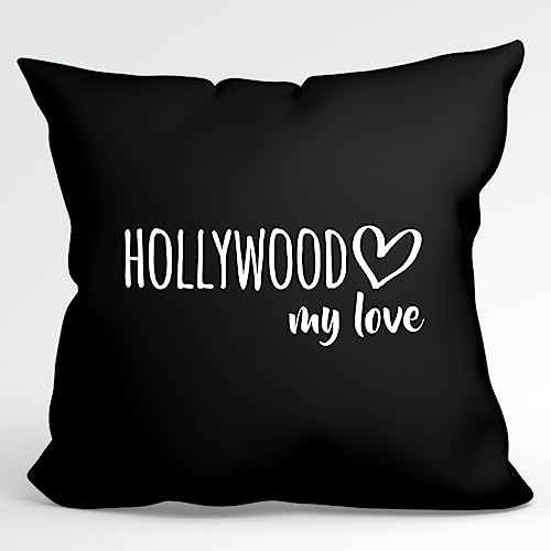 huuraa Kissen Hollywood My Love Deko Kissenbezug 40x40cm Black für alle Fans von Hollywood USA Geschenk Idee für Freunde und Familie