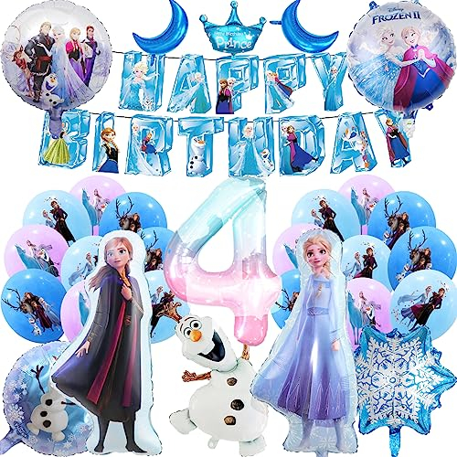 Geburtstag Party Dekoration Frozen Ballons Set mit Elsa Folie Ballon und Banner FROZEN Geburtstag Ballon Dekoration Set für Mädchen (4 Jahr)
