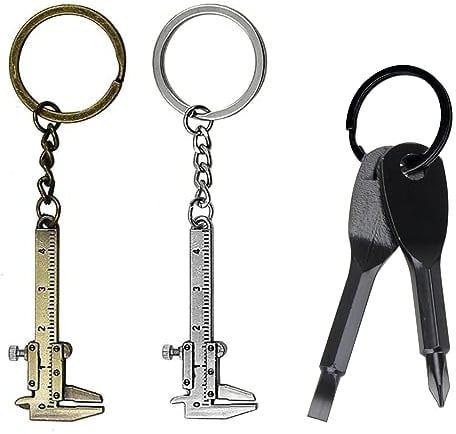 Eowppue 3-Piece Outdoor Multi-tool Set: Mini Vernier Caliper Keychain & Portable Screwdriver Keychain Kit – Phillips/Flathead Key Ring Tool Set – Handy Camping Gadget Gift for Men