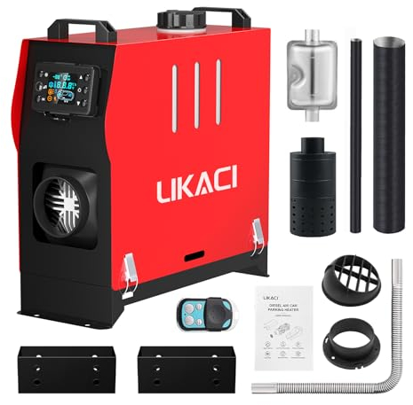 LIKACI Dieselheizung All-in-One, 5 kW-8 kW, 12 V/24 V, Diesel-Luft-Auto-Parkheizung mit verbessertem LCD-Schalterdisplay und Fernbedienung, schnelles Aufheizen, für Wohnmobil, Garage, LKW, Boot, Rot