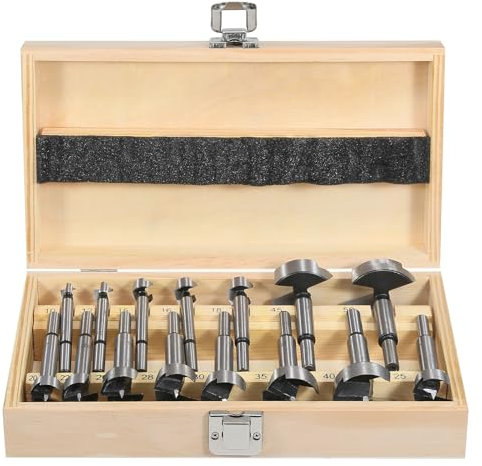 Vearter 15 Stück Forstnerbohrer Set, 10-50mm Lochbohrer Holz Bohrer mit Rundschaft, Einzelner Zahn Holzbohrer für Massivholz, MDF, Spanplatten