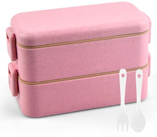 Daelesr Fiambreras Bento, Lunch Box 800ml, Cajas de Almuerzopara con Cubiertos, Loncheras de Trabajo, Bento Box para Niños Infantil Adultos Comida (Rosa)
