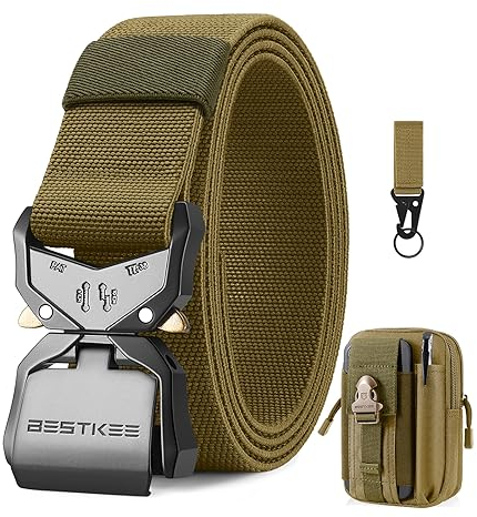 BESTKEE Taktischer Gürtel, 3,8 cm Militär Arbeitsgürtel, Schwerlast Nylon Schwarz Gürtel mit, Geschenk mit Taktischem Molle-Beute