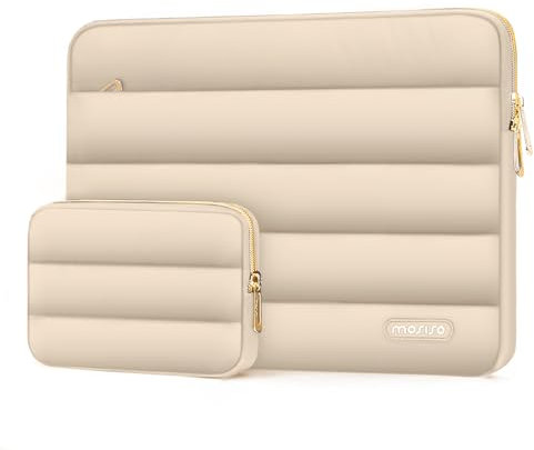 MOSISO 15-15.6 inch Laptop Case, 16 inch Puffy Laptop Sleeve Compatible with MacBook Pro 16, HP Dell ASUS Acer Toshiba Lenovo Notebook Computer, Polyester Horizontal Bag with Small Case, Apricot