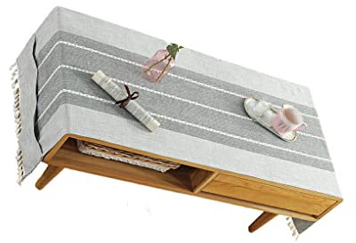 rongweiwang Cotton Linen Tablecloth Rectangular TV Cabinet Mat Coffee Desktop Fringe Table Cloth for Living Room Dining Hall, Island/Light gray, 50 * 145cm