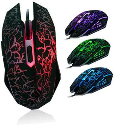 HEMOTON Souris de Jeu USB Optique RGB Ergonomique pour Gamer 500-4000 Dpi Réglable Filaire avec Lumières Rétroéclairées pour Pc et Ordinateur Portable Conception Confortable