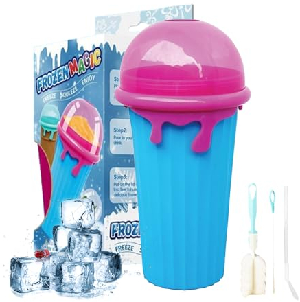 Slushy Maker Taza, taza de granizado, taza de silicona de 500 ml, con pajita y cuchara 2 en 1, taza de batidos de doble capa, taza de batidos, taza de batidos, taza mágica congelada rápida, regalo