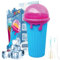 Slushy Maker Becher, Slushie Cup, 500ml Silikon Squeeze Cup mit 2 in 1 Strohhalm und Löffel, Smoothies Cup Double Layer Slush Maker Cup Smoothie Cup Schnellgefrorener Zauberbecher Geschenke (Blau)