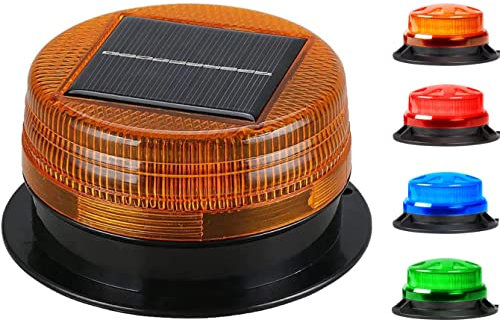 Luce Stroboscopica a LED Solare Emergenza con Base Magnetica, Luce Lampeggiante di Recupero Impermeabile Senza Fili per Auto, Camion, Trattori, Carrelli Elevatori, SUV (Ambra)