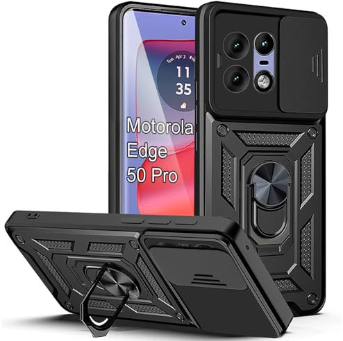 XCYYOO Hülle Motorola Edge 50 Pro mit Ring Handyhülle Magnetische Autohalterung 360° Halter Ständer Silikon Kameraschutz Schutzhülle 360 Metall Ring Halter Stoßfest Bumper Case- Schwarz