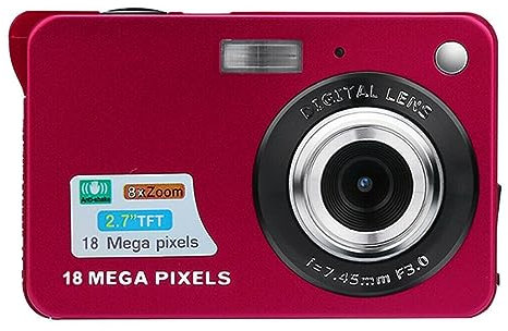 nmbhus Portable Digital Cameras 720P Video Camcorder 18MP Photo 8X Zoom Anti Shake 2.7 Screen Retro Vintage Photography Recorder(128G TF Card,Red)