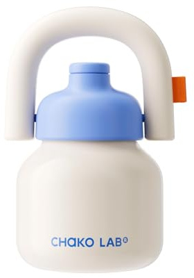 CHAKO LAB Botella de agua con popote y asa de transporte, botella térmica de metal de acero inoxidable con aislamiento al vacío de boca ancha, reutilizable, a prueba de fugas y sin BPA, 33 onzas