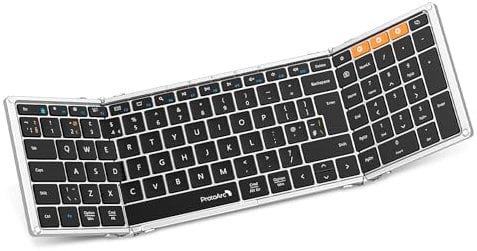 ProtoArc Foldable Bluetooth Keyboard with Number Pad | XK01 Full-Size Folding Portable Keyboard for Windows iOS Android Tablet | QWERTY UK Layout - Silver & Black