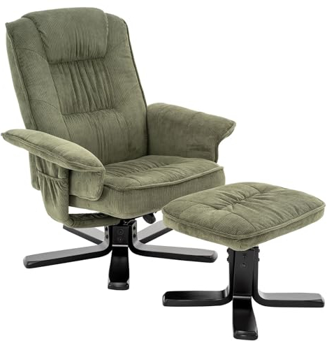 IDIMEX Relaxsessel Charly mit Hocker grün - TV Sessel mit Verstellbarer Rückenlehne, Wohnzimmersessel mit Seitenfach und Beinablage, Loungesessel aus Kordstoff