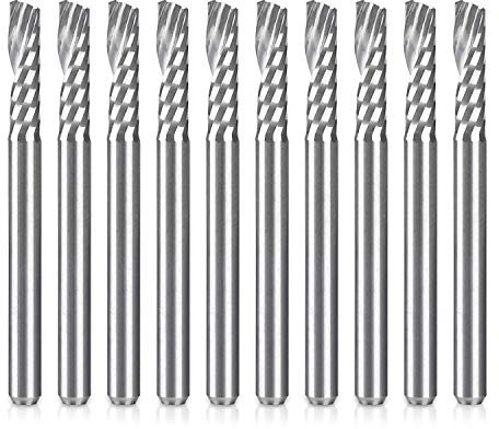 Hztuang Paquete de 10 bits de Router CNC 1/8 Pulgada Espiral de Varilla Conjunto de Molino de Fresa de Acero al Tungsteno Grabado Herramientas de Escultura para MDF Wood Acrylic PVC