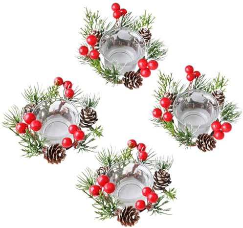 XINYIN Set mit 4 Tisch-Dekoren, Wald-Dekor, einzigartige Wälder, Piniennadel, Beeren, Ringe für Weihnachtsdekorationen
