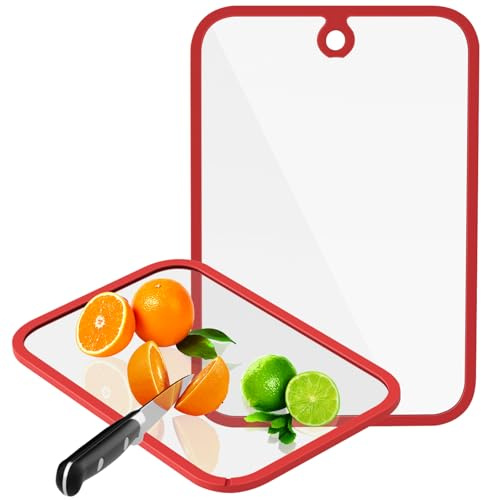 Freshmage Schneidebrett, Glasschneidebretter für die Küche, 2-teiliges Schneidebrett-Set mit rutschfesten Kanten und Loch zum Aufhängen, spülmaschinenfest, transparentes Schneidebrett für