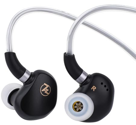 LINSOUL 7HZ G1 In-Ear-Monitor, 10-mm-DLC-Membran-Dynamic-Treiber-IEM-Kopfhörer, Kabelgebundene Gaming-Ohrhörer mit Abnehmbarem, Versilbertem OFC-Kabel für Audiophile (3.5 mm, ohne Mikrofon, Schwarz)