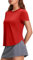 PINSPARK Sportshirt Damen Nylon Stretch Sport Shirts Slim Fit Laufen Schnelltrocknend Sport Oberteile Sommer Fitness Tennis Trainingsshirt Rot XXL