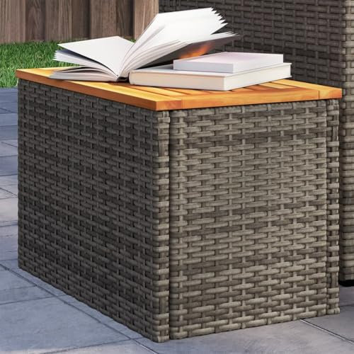 Xichuzi Garten-Beistelltische 2 STK. Grau 55x34x37cm Poly Rattan Holz, Gartentisch, Terrassentisch, Esstisch Garten, Balkontisch, Gartenesstisch, Gartenmöbel, Partytisch - 366131
