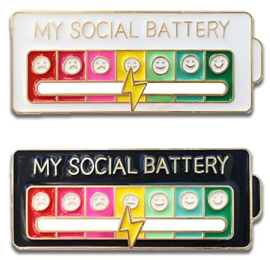UHMC Social Battery Badge, 2 PCS My Social Battery Enamel Pin, Cartoon Lapel Pin Badges, Funny Social Battery Indicator Lapel Pin, Weird Stuff Mood Conversion Brooch Pin for Backpacks, Clothing Gifts