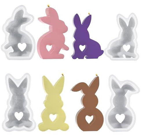 SKDFHOD 4 Stück Silikon Gießform, für 3D Kaninchen Gießform Silikonform, Dekoration Weihnachten, Ausgießen mit Kreativ-Beton, Schmuck-Beton, Raysin-Gießpulver, Wachs für Gips zum Gießen