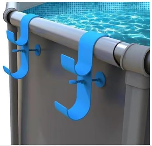 AquaJoyer - Supporto per rete da piscina fuori terra, accessorio per piscina, regolabile, telescopico, per pali da piscina, porta scopino per piscina con ventosa (blu, 18 x 12 x 3 cm)
