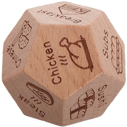 MAGICLULU Essensentscheidungswürfel Würfelspiele Spielwürfel Requisiten Lebensmittelwahlwürfel Essenswürfel-entscheider Lustige Würfel Jubiläums-essenswürfel Buchsbaum Light Brown