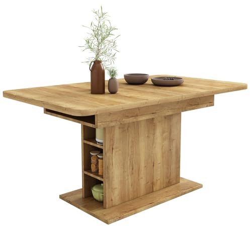 Billg Table à Manger Extensible 130 x 70cm, Rectangle Table Extensible Cuisine avec Rangement, Multifonctionnel Table avec Rallonge pour 6-8 Personnes, pour Salle à Manger, Salon, Naturelle
