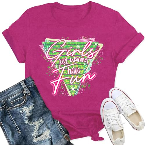 Qskall 80s T Shirts Women Retro Vintage 80s' Party T-Shirt Girls Just Wanna Have Fun Tee Tops
