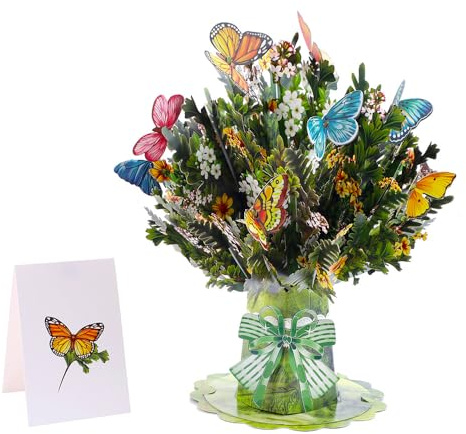 Pop Up Paper Flowers Greeting Card, 3D Butterfly Bouquet, Birthday Gifts for Mum Grandma Wife Daughter Girl Sister