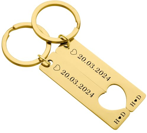 Gravurmaster Schlüsselanhänger Personalisiert Herzform mit Gravur,Personalisierter Schlüsselanhänger für Personalisierte Geschenke Partner&Frauen&Freundin,Edelstahl,Gold
