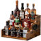 Liquor Bottle Display Shelf, Wooden Coffee Syrup Rack Organizer, 3 Step Retro Countertop Liquor Wine Rack, Mini bar, Liquor Cabinet, Home Bar Shelf Stand Liquor Whiskey, Spirits for Party