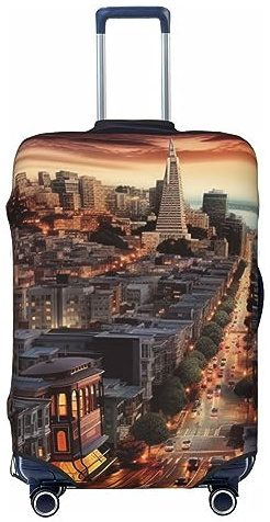 NBSKSDLK Reisegepäckhülle, San Francisco, Koffer-Schutz, kratzfest, waschbar, elastische Kofferabdeckung, TSA-geprüft, Gepäckschutz, passend für 45,7 - 81,3 cm Gepäck, Schwarz , XL
