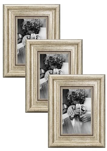 CABBEL Bilderrahmen 10x15 cm Silber - 3-Pack – Barock Vintage Rahmen im Antik Look für Poster, Fotos & Urkunden – bruchsicherem Acrylglas – Dekorativ & Elegant – Perfekt für Wohnzimmer, Büro, Galerie