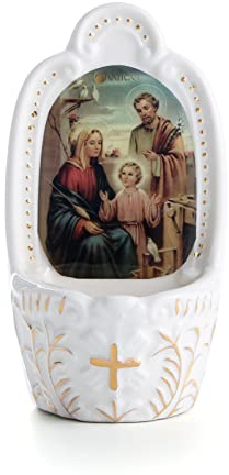 KMIMO Weihwasserbrunnen aus Porzellan der Heiligen katholischen Familie für den Eingang des Hauses, Wanddekoration der Kirche, katholische Weihnachtsgeschenke