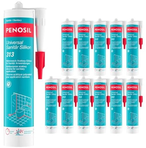 PENOSIL Universal Sanitär Silikon 313 Grau 12 x 300ml – Dauerelastisch, feuchtigkeits- & UV-beständig, wasserfest in 30 Min