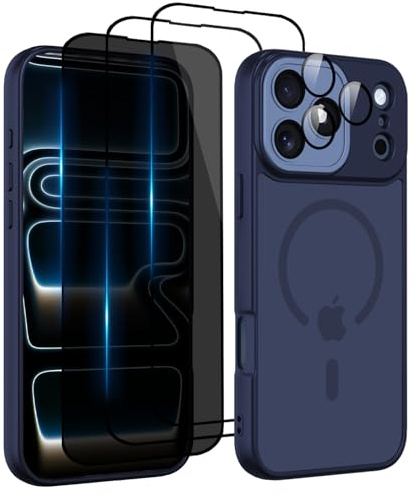 Nupcknn für iPhone 17 Pro Max Hülle,3 Panzerglas[HD+HD+Anti-Spy] Magnetisch mit Magsafe Handyhülle für iPhone 17 Pro Max Case Durchs. Matt Rückseite Dünn Stoßfest Schutzhülle Schwarz