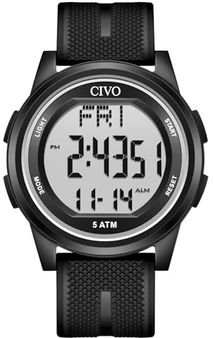CIVO Digital Armbanduhr Damen Herren: LED Wasserdicht Ultradünne Digitaluhr | 44mm Großzifferblatt Silikon Sport Uhr für Breitere Handgelenke - Wecker & Stoppuhr für Outdoor Laufen und Bergwandern